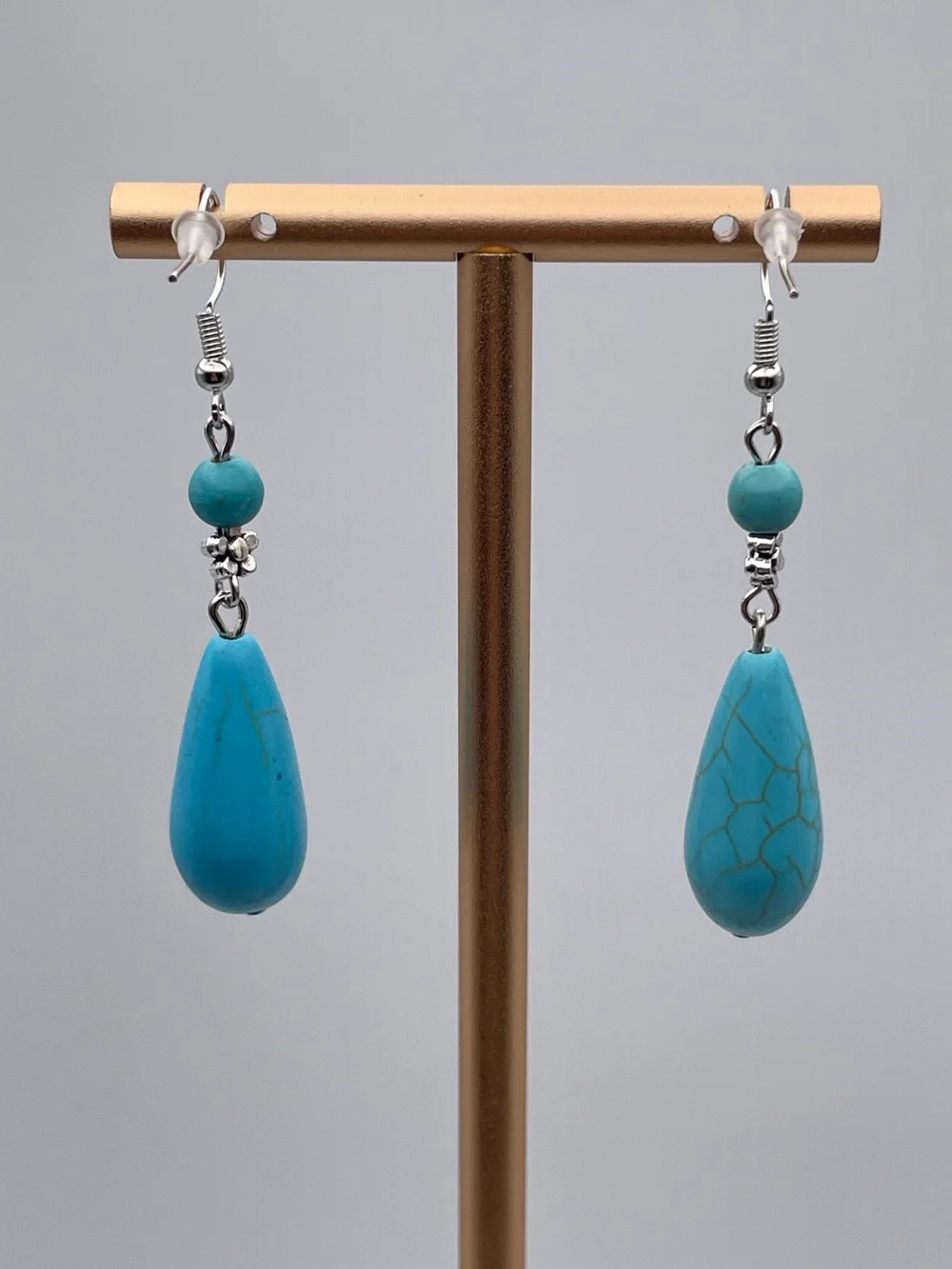 Turquoise Water Drop Shape Dangle Earrings - Picture 8 of 12